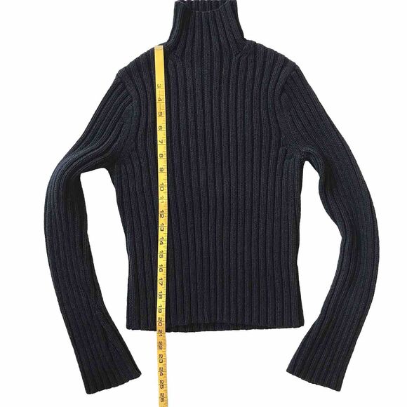 Abercrombie & Fitch Cable Knit Sweater Pullover Navy Blue Mock Women L (fits M) - Picture 7 of 8